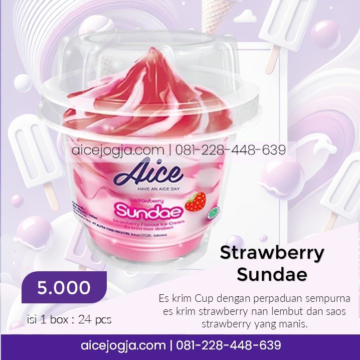 es krim aice cup sundae strawberry, agen aice terdekat di jogja harga grosir, aicejogja.com