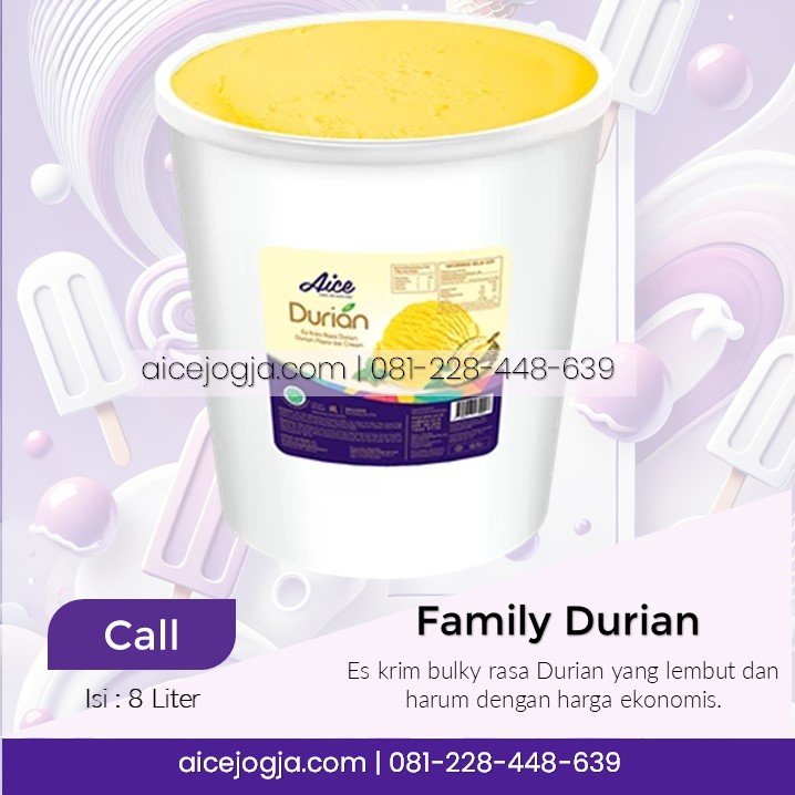 es krim aice emberan 8 liter family durian, agen aice terdekat di jogja harga grosir, aicejogja.com