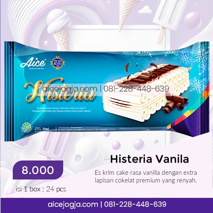 es krim aice histeria vanila biru, agen aice terdekat di jogja harga grosir, aicejogja.com