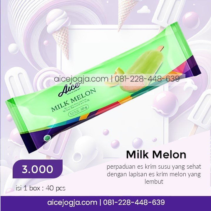 es krim aice milk melon, agen aice terdekat di jogja harga grosir, aicejogja.com