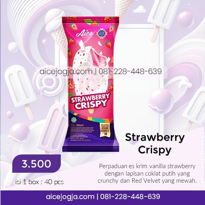 es krim aice strawberry crispy, agen aice terdekat di jogja harga grosir, aicejogja.com